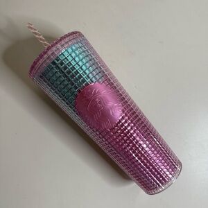 Starbucks Tumbler 2021 Mermaid Pink & Blue Studded Grid 24oz Cup